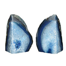 Load image into Gallery viewer, JIC Gem Home Decorative 2 to 3 Lbs  Polished Geode Agate Bookends 1 Pair with Rubber Bumpers Dyed Blue Color
