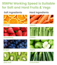 Load image into Gallery viewer, Juicer Machines, ORFELD Cold Press Juicer with 92% Juice Yield &amp; Purest Juice, Easy Cleaning &amp; Quiet Motor Juice Extractor for Vegetables and Fruits (Green)
