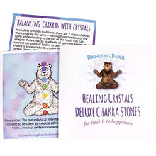 Load image into Gallery viewer, Dancing Bear Deluxe Healing Crystals (8 pc Set), Premium Collection: Amethyst Cluster, Rose Quartz Heart, Celestite, Quartz Point, Selenite Stick, Metaphysical Info Guide, Chakra Stones
