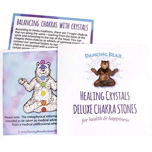 Dancing Bear Deluxe Healing Crystals (8 pc Set), Premium Collection: Amethyst Cluster, Rose Quartz Heart, Celestite, Quartz Point, Selenite Stick, Metaphysical Info Guide, Chakra Stones