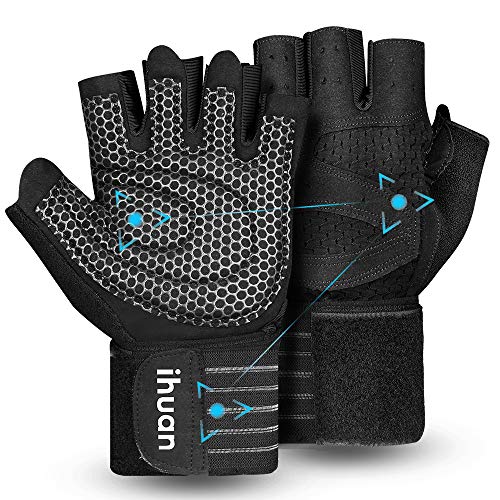 Updated 2020 Version Professional Ventilated Weight Lifting Gym Workout Gloves with Wrist Wrap Support for Men & Women, Full Palm Protection, for Weightlifting, Training, Fitness, Hanging, Pull ups