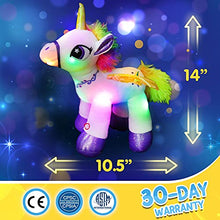Load image into Gallery viewer, Houwsbaby Light Up Stuffed Unicorn Glow at Night Soft Horse LED Plush Toy Glitter Gift for Kids Boys Girls Companion Pet Holiday Birthday, 14'' (White)

