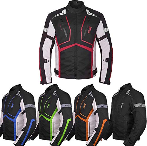 Motorcycle Jacket For Men Textile Motorbike Dualsport Enduro Motocross Racing Biker Riding CE Armored Waterproof All-Weather (Red, Medium)