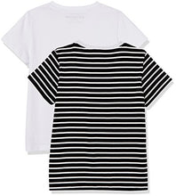 Load image into Gallery viewer, Kid Nation Kids Unisex 2 Packs 100% Cotton Tagless Short Sleeve Jersey Crewneck T Shirts for Boys and Girls 4-12 Years L White + Black Stripe
