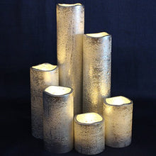 Load image into Gallery viewer, LED Lytes Flameless Timer LED Candles Slim Set of 6, 2&quot; Wide and 2&quot;- 9&quot; Tall, Silver Coated Wax and Flickering Warm White Flame for Home and Wedding Decor
