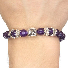Load image into Gallery viewer, Weelovee Women Mens Inner Peace Heart Healing Amethyst Stone Bracelet 8MM Energy Beads Purple Gemstone (Silver Owl) …
