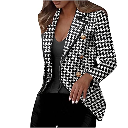 Load image into Gallery viewer, Women Houndstooth Cardigan, Fashion Casual Slim Fit Long Sleeve Blouses Top Fall Attire Print Button Down Suit Coat Black