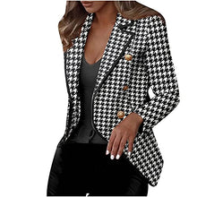 Load image into Gallery viewer, Women Houndstooth Cardigan, Fashion Casual Slim Fit Long Sleeve Blouses Top Fall Attire Print Button Down Suit Coat Black
