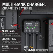 Load image into Gallery viewer, NOCO Genius GEN5X3, 3-Bank, 15-Amp (5-Amp Per Bank) Fully-Automatic Smart Marine Charger, 12V Onboard Battery Charger, Battery Maintainer and Battery Desulfator with Temperature Compensation
