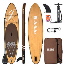 Load image into Gallery viewer, jolldo Inflatable Stand Up Paddle Board 10&#39;6&#39;×31&quot;×6&quot; Ultra-Light SUP Non-Slip Deck w Paddle, Pump, Backpack, Leash, Waterproof Case, Repair kit, Wood
