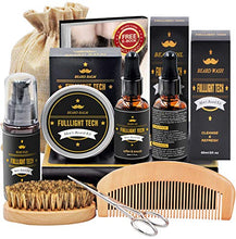 Load image into Gallery viewer, Beard Kit for Men Grooming &amp; Care W/Beard Wash/Shampoo,2 Packs Beard Growth Oil,Beard Balm Leave-in Conditioner,Beard Comb,Beard Brush,Beard Scissor 100% Pure &amp; Organic Beard Growth Kit
