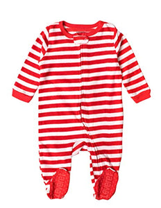 Leveret Kids Fleece Baby Boys Girls Footed Pajamas Sleeper Christmas Pjs (Red & White Stripes,Size 18-24 Months)