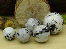 Load image into Gallery viewer, Reikiera Rainbow Moonstone Sphere with Black Tourmaline Crystal Healing Stone Ball Natural Gemstone with Ring Stand- Choose Size
