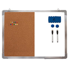 Load image into Gallery viewer, Combination Whiteboard Bulletin Board Set - 24 x 18" Dry Erase/Cork Board with 1 Magnetic Dry Eraser, 2 Markers, 2 Magnets and 10 Thumb Tacks - Small Combo Tack White Board for Home Office Desk
