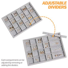 Load image into Gallery viewer, DIOMMELL 4 Pack Stackable Velvet Jewelry Trays Organizer, Jewelry Storage Box Display Trays Showcase Holder Closet Dresser Drawer Organizer for Earring Necklace Bracelet Ring Accessary, Grey
