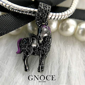 Gnoce"Divine Soul and Spirit" Black Plated Unicorn with Wings Beads 925 Sterling Silver Charm Pendant Locket fit for Bracelet/Necklace