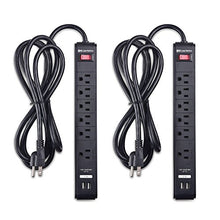 Load image into Gallery viewer, Cable Matters 2-Pack 6 Outlet Surge Protector Power Strip with USB Charging Ports, 300 Joules with 8 Foot Power Cord in Black
