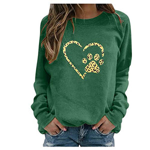 Dosoop Womens Dog Paw Print Heart Graphic Shirts Long Sleeve Dog Mom Tunic Tops Casual Sweatshirts Blouse Pullover