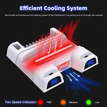 Load image into Gallery viewer, NexiGo PS5 Accessories Cooling Stand with LED Lighting Fans and Dual Controller Charger Station for Playstation 5 Console, Upgraded Multifunctional Stand with Charging Dock, 10 Game Slots, White
