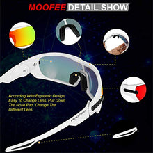 Load image into Gallery viewer, Moofee Polarized Sports Sunglasses with Rotatable Legs and 3 interchangeable Lenses Outdoor Glasses for Men Women TR90 Unbreakable UV Protection Running Driving Fishing Cycling Glasses (White-Red)
