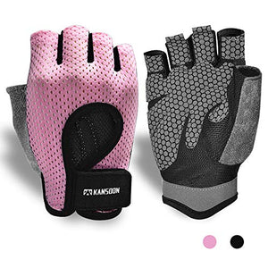 KANSOON Workout Gloves, Knuckle Weight Lifting Shorty Fingerless Gloves with Curved Open Back, for Powerlifting, Gym, Crossfit, Women and Men (Pink, Small)