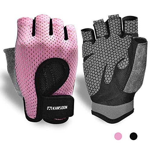 KANSOON Workout Gloves, Knuckle Weight Lifting Shorty Fingerless Gloves with Curved Open Back, for Powerlifting, Gym, Crossfit, Women and Men (Pink, Small)