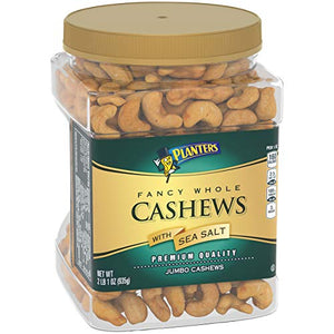 PLANTERS Fancy Whole Cashews with Sea Salt, 33 oz. Resealable Jar - Snack for Adults Made with Simple Ingredients - Good Source of Essential Nutrients - Kosher