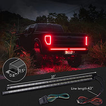 Load image into Gallery viewer, SS VISION Aluminum Triple Row Tailgate Light Bar- Bright LED Chips, Waterproof Plug-and-Play with 4-Way Flat Connector Wire, Red Brake, Sequential Turn signal, Strobe Light for Trucks Trailers
