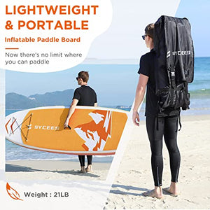 SYCEES 10’10”x30”x6”, 308lbs Capacity, All-Around Inflatable Stand Up Paddle Board - Stable, Versatile, Durable and Lightweight SUP for All Skill Levels (Orange)