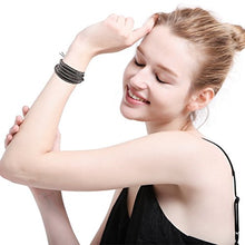 Load image into Gallery viewer, MOWOM Alloy Genuine Leather Bracelet Bangle Cuff Rope for Women Boys Kids Gemstone Beads Braided 3 Wraps &amp; 5 Wraps Stone Adjustable Handmade Jewelry Gift
