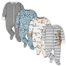 Load image into Gallery viewer, Gerber Baby Boys' 4 Pack Sleep 'N Play Footie, Jungle Blue, 0-3 Months

