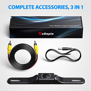 HD eRapta ERT01 Backup Camera Rear View License Plate Reverse Camera Universal for Pickup Truck Car SUV 149° Perfect Angle Night Vision 9 Level Waterproof 720 Image