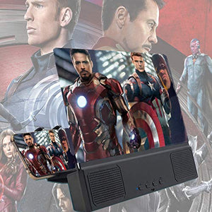 jteman 12'' 3D Mobile Phone Screen Magnifier with Bluetooth Speaker, HD Protable Movies Amplifier with Foldable Holder Stand, Support iPhone Xs Max/X / 8/8 Plus and Android All Smartphones