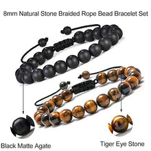 Load image into Gallery viewer, M MOOHAM Mens Bracelet Giftsfor Grandfather - 8mm Tiger Eye Black Matte Agate Mens Anxiety Bracelets, Stress Relief Yoga Beads Adjustable Bracelet Dad GITS Father's Gifts Grandpa Gifts for Men
