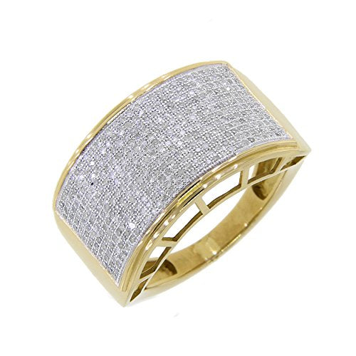 0.77 Carat (Ctw) 10K Gold Round White Diamond Men's Micropave Hip Hop Pinky Ring 3/4 CT (8)