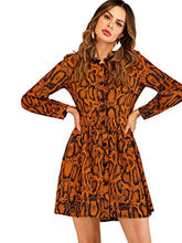 Load image into Gallery viewer, Floerns Women&#39;s Printed Long Sleeve Button A-Line Short Dress Orange XL
