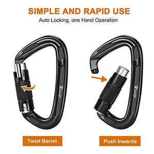 Favofit UIAA Certified Climbing Carabiners (Certificate No.: USA 20-5611), 3 Pack, 25KN (5620 lbs) Heavy Duty Large Locking Carabiner Clips for Rock/Ice Climbing Rappelling Rescue Swing etc, Black