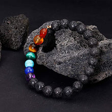 Load image into Gallery viewer, Jewever 7 Chakra Healing Bracelet with Real Stones Lava Rock Diffuser Yoga Meditation Anxiety Bracelets for Women Men Friendship Stretch
