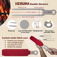 Load image into Gallery viewer, HERUKI Double Metal Skewers for BBQ Grilling Kebob and Shawarma - 2 Stainless Steel Skewers for Fish, Chicken and Meat. Gift for Griller - Exciting Way of Cooking Bigger and Wider Pieces
