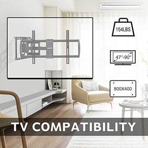 MOUNTUP TV Wall Mount, Full Motion TV Mounts for Most 47 to 90 Inch Flat Curved TVs Up to 154lbs, Wall Mount TV Bracket with Dual Articulating Arm, Max VESA 800x400, Fits 16" to 24” Stud