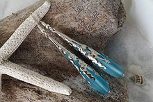 Load image into Gallery viewer, Handmade jewelry from Hawaii,"long teardrop" Turquoise Bay blue sea glass earrings,"December Birthstone", (Hawaii Gift Wrapped, Customizable Gift Message)
