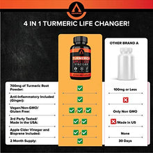 Load image into Gallery viewer, Turmeric Curcumin Capsules Bioperine 1650mg Supplements with Apple Cider Vinegar Black Pepper Ginger Extract, Tumeric Organic Powder Pills, Premium Joint &amp; Healthy Inflammatory Support (2-Pack)
