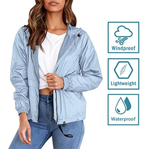 TECREW Women Full Zip Running Track Jackets Lightweight Packable Hooded Raincoat Outdoor Windbreaker