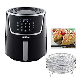 GoWISE USA GW22956 7-Quart Electric Air Fryer with Dehydrator & 3 Stackable Racks, Led Digital Touchscreen with 8 Functions + Recipes, 7.0-Qt, Black/Silver
