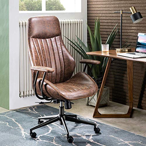 ovios Ergonomic Office Chair,Modern Computer Desk Chair,high Back Suede Fabric Desk Chair with Lumbar Support for Executive or Home Office (Dark Brown)