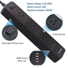 Load image into Gallery viewer, 2 Prong Power Strip, 3-Outlet Surge Protector Power Strip with 4 USB Charging Ports, 6.6ft Extension Long Cord for Smartphone Home Indoor Office Desktop, Black
