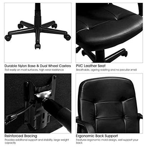 CML Ergonomic Office Chair Swivel Computer Chair Height Adjustable Lifting PU Leather Black Chair Durable Furniture
