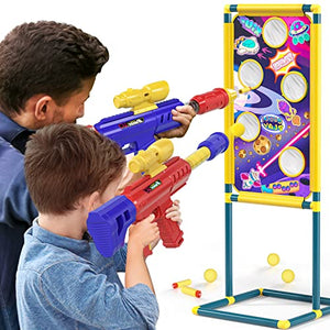 TEMI 2 in 1 Shooting Game Toy for Kids, 2pk Foam Ball Popper Air Guns with Shooting Target, 24 Foam Balls, 40 Foam Darts, Indoor and Outdoor Toys for Kids Ages 4 5 6 7 8 9 10+ Years Old Boys, Girls