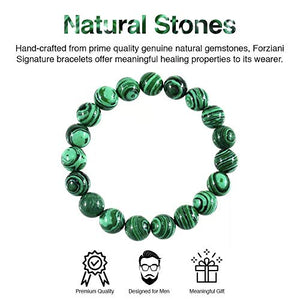 Forziani 10mm Malachite Beaded Bracelet for Men - Luck and Money - High Quality Stretch Green Gemstone Beads Mens Bracelet Size Medium - Made in USA Gift Box Included