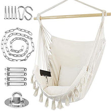 Load image into Gallery viewer, WBHome Extra Large Hammock Chair Swing with Hardware Kit, Hanging Macrame Chair Cotton Canvas, Include Carry Bag &amp; Two Soft Seat Cushions, for Bedroom Indoor Outdoor, Max. Weight 330 Lbs (Beige)
